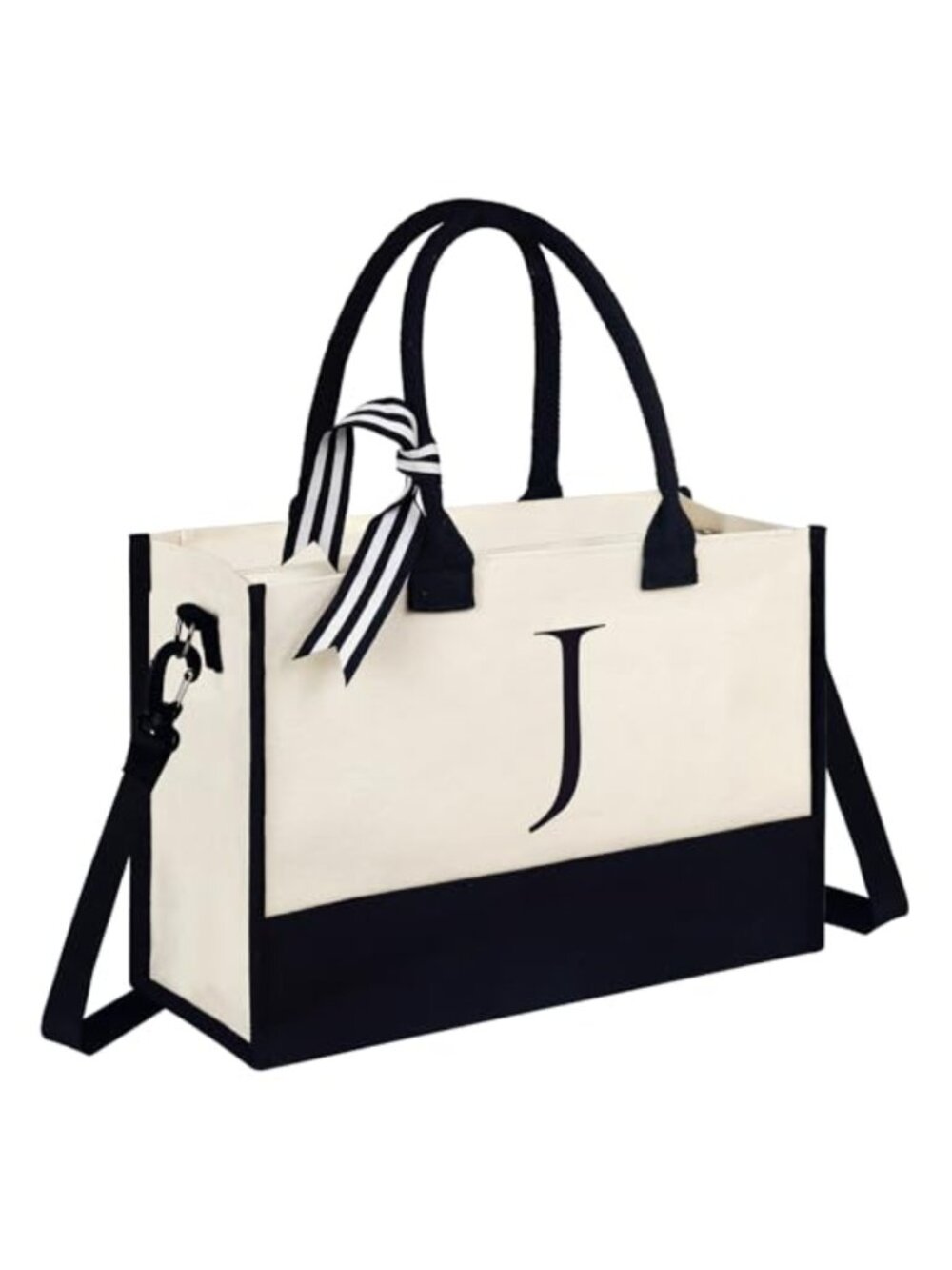 Canvas Tote Bag for Women with Zipper Adjustable Shoulder Strap